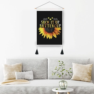 Solar eclipse flower tapestry with sunflower and tassels for living room wall decoration