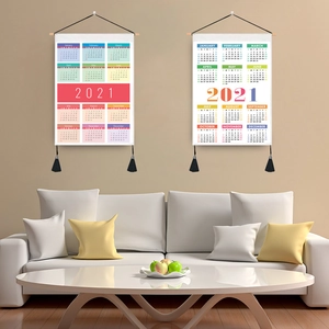 Minimalist 2021 Wall Hanging Calendar Polyester Cotton Fabric Tapestry With Wooden Pole And Tassels For Home Bedroom Decor Modern Nordic Cloth Wall Art