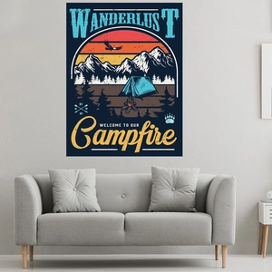 Arazzo da campeggio vintage con aquila e foresta per decorazione murale retrò