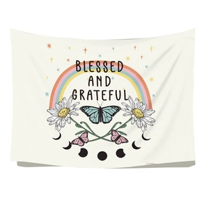 Arazzo da parete con farfalla boho e testo Blessed and Grateful per la camera