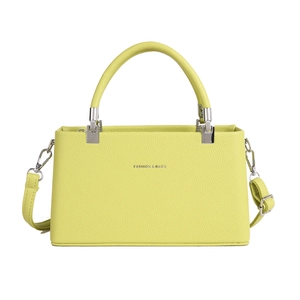 Lime green minimalist crossbody box bag in pebble leather with silver hardware finish