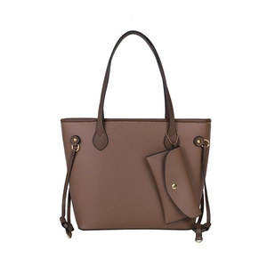 Sac fourre-tout vintage en cuir grainé marron foncé avec pochette et finitions dorées