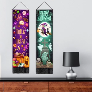 Halloween Trick or Treat and Happy Halloween wall hanging banners with tassels set of two
