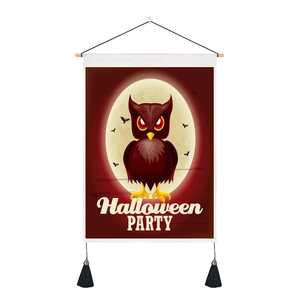 Tapiz de búho de Halloween con luna y murciélagos para decoración festiva de alcoba