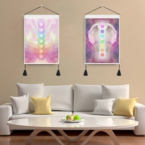 Chakra Energy Centers Wall Tapestry With Wooden Rod And Tassels Spiritual Meditation Wings Art Decor