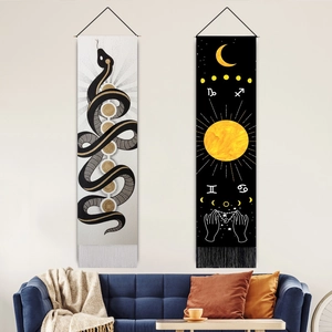 Wall Hanging Tapestry Snake Moon Phase Astrology Mystical Sacred Geometry Decorative Tassel Art Polyester Cotton Scroll