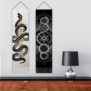 Vertical wall tapestry with moon snake print and fringe tassels for home decor