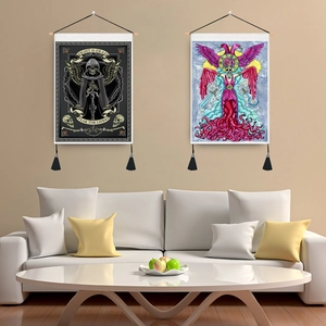 Gothic Skeleton Death Sword Wall Hanging Tapestry Polyester Cotton Wood Scroll With Tassel Dark Art Mystery Home Decor