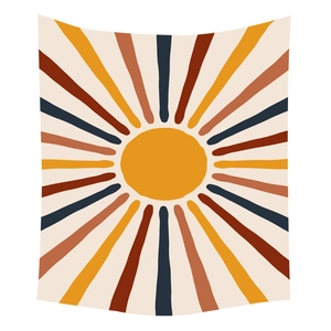 Bohemian sun tapestry with retro abstract sunburst lines for home wall decor