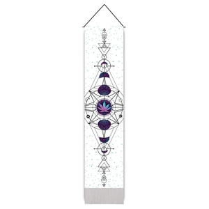 Bohemian wall tapestry with moon phases and purple leaf print with tassels for home decor