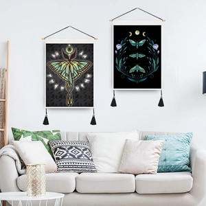Colorful butterfly wall hanging tapestry with wooden rod and tassels for home decor