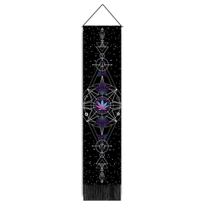 Bohemian black wall hanging tapestry with mandala prints and fringe for living room
