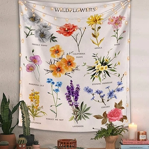 Vintage Botanical Wildflower Tapestry Aesthetic Bee Honeycomb Polyester Fabric Wall Hanging Decor For Bedroom Living Room Dorm