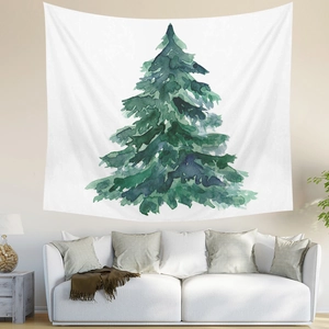 Nordic watercolor pine tree tapestry for modern living room wall decor