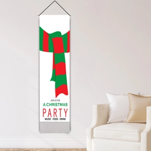 Vertikales Weihnachts-Wandtattoo aus Leinwand mit rot-grünen Streifen und Fransen-Dekor