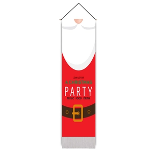 Vertikales Weihnachtsmann-Banner für Partys mit festlichen Sprüchen und grauer Quaste