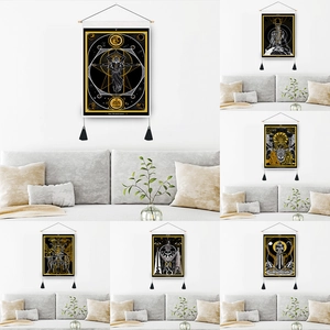 Tapisserie De Carte De Tarot Tenture Murale Décor Mystique Bohème Avec Tige En Bois Et Glands Art En Polyester Coton