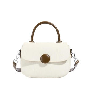 Sac à main en toile crème avec poignées en cuir marron et boucle ronde pour le quotidien