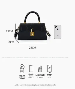 Tabella delle taglie della borsa nera con dimensioni 24x13x8cm e dettagli sulla capacità