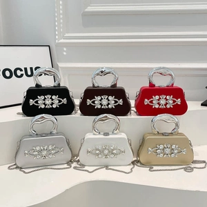 Elegant rhinestone evening handbags in six metallic colors with sleek chain straps