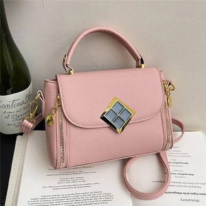 Sac Bandoulière Pour Femmes En Cuir PU Motif Litchi Sac À Main Avec Boucle Losange Mode Rétro Sac À Épaule Décontracté