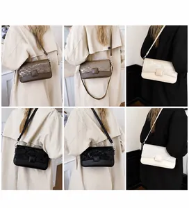 Three-color minimalist square crossbody bags shown on models for commuting outfits