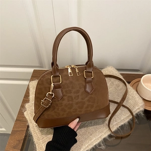 Leopard Print Shell Crossbody Bag Vintage PU Leather Handbag With Gold Hardware For Women Fashion Shoulder Purse