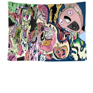 Tapisserie murale abstraite psychédélique avec éléments de graffiti surréalistes