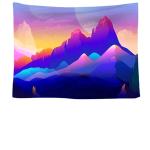 Modern Nordic tapestry featuring dreamy purple mountains and starry sky wall decoration