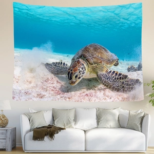 Tapisserie murale nordique avec tortue de mer réaliste pour la décoration du salon