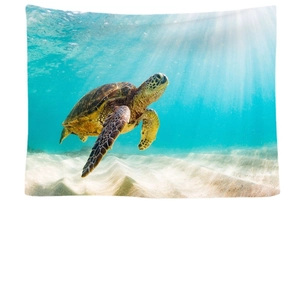 Tenture murale nordique avec tortue de mer nageant dans l'eau turquoise ensoleillée