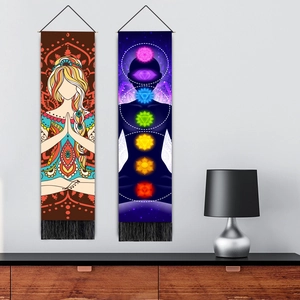 Bohemian yoga meditation wall hanging tapestry with chakra prints and black tassels decor
