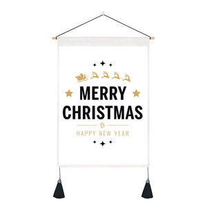 Weihnachts-Wandbehang mit Rentieren und Goldsternen auf weißem Stoffbanner