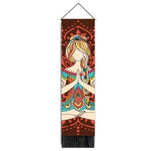 Detail of meditation tapestry showing mandala female figure with wooden pole and tassel