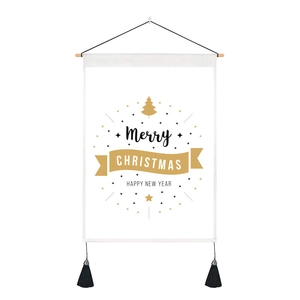 Details von Weihnachts-Wandteppich mit Holzbügel, Quasten und goldenem Baum-Design