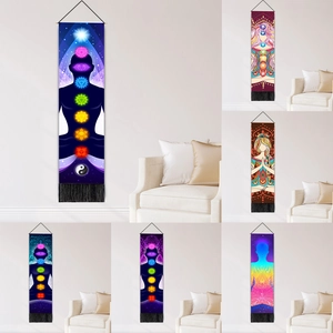 Yoga Meditation Chakra Wall Tapestry Cotton Linen Hanging Scroll With Tassel Mandala Bohemian Home Decor