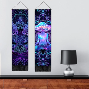 Set di arazzi psichedelici con silhouette di Buddha, mandala e frange nere decorative
