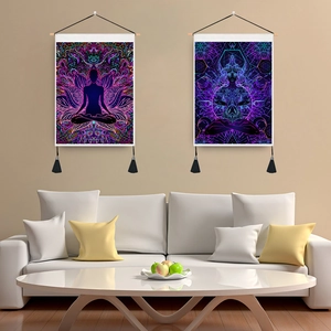 Mandala Meditation Buddha Tapestry Wall Hanging Wood Pole Tassel Polyester Cotton Zen Yoga Mushroom Galaxy Art Decor