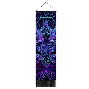 Arazzo da parete con silhouette di meditazione fluorescente e nappe nere decor