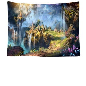 Fantasy landscape wall tapestry with floating islands and waterfalls for bedroom decor