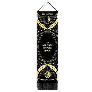 Bohemian butterfly moon phase tapestry with golden sacred geometry and black tassels
