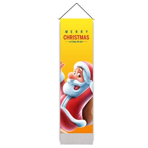 Bannière de Noël verticale jaune avec Père Noël, cordelette et texte Merry Christmas