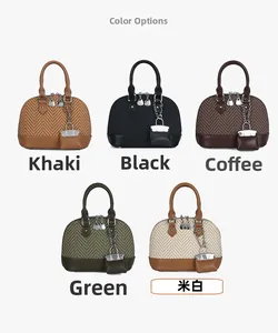 Shell shaped handbags in five colors with herringbone texture and mini pendant bags