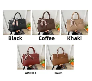 Litchi pattern tote bags in five colors with silk scarf handles and crossbody straps