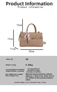 Detailed dimension chart for khaki tote bag with silk scarf and lychee texture