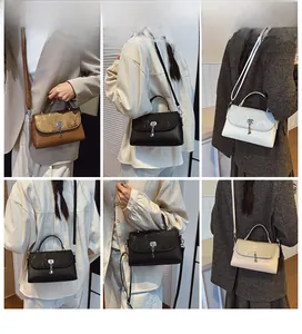 Collage of leather messenger bags in four colors showing cross-body and shoulder fit