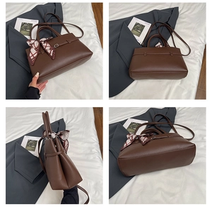Detailed views of dark brown lychee texture tote bag from four different angles