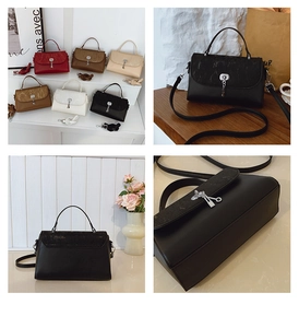 Collage of leather messenger bags showing diverse colors, metal clasp detail and textures