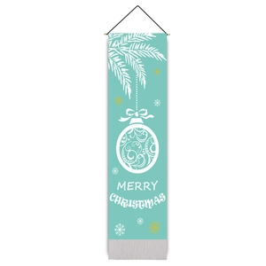 Vertical green Merry Christmas hanging banner with elk prints and pine branches