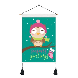 Christmas wall hanging tapestry with cute owl and season's greetings text design